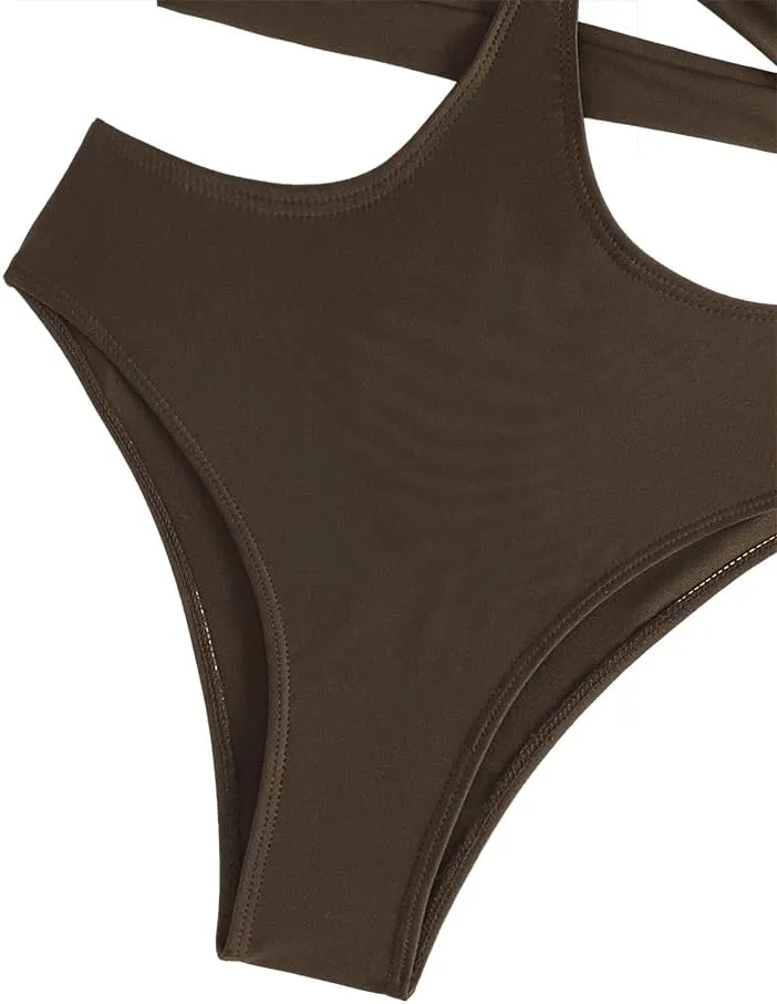 Women's Deep V Neck One Piece Swimsuit O-Ring Swimwear Sexy Cut Out Bathing Suit