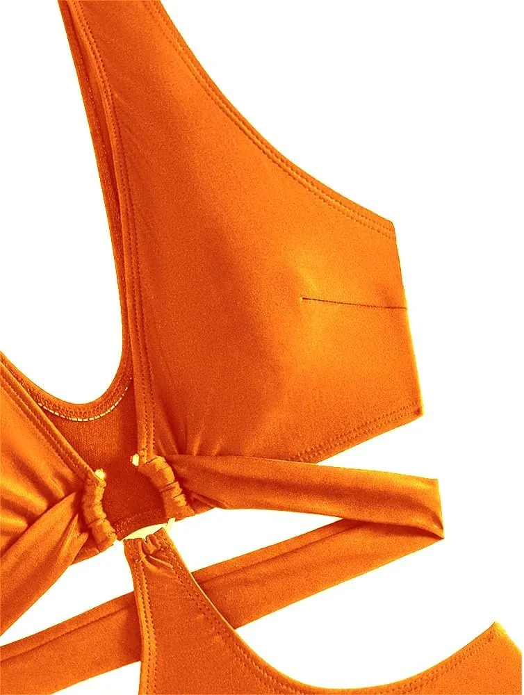 Women's Deep V Neck One Piece Swimsuit O-Ring Swimwear Sexy Cut Out Bathing Suit
