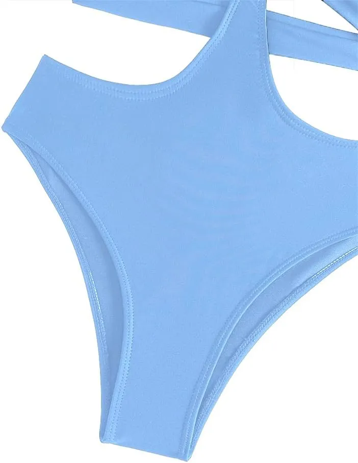 Women's Deep V Neck One Piece Swimsuit O-Ring Swimwear Sexy Cut Out Bathing Suit