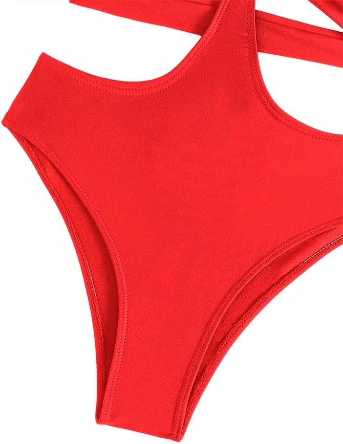Women's Deep V Neck One Piece Swimsuit O-Ring Swimwear Sexy Cut Out Bathing Suit