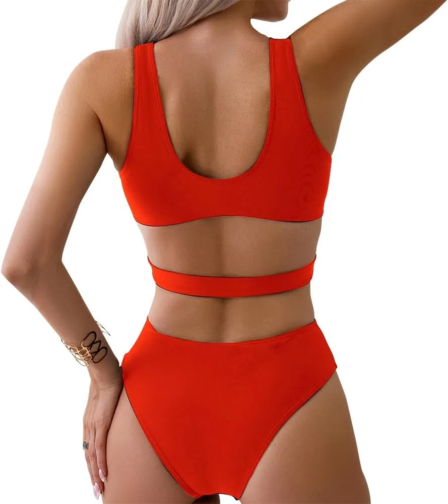 Women's Deep V Neck One Piece Swimsuit O-Ring Swimwear Sexy Cut Out Bathing Suit