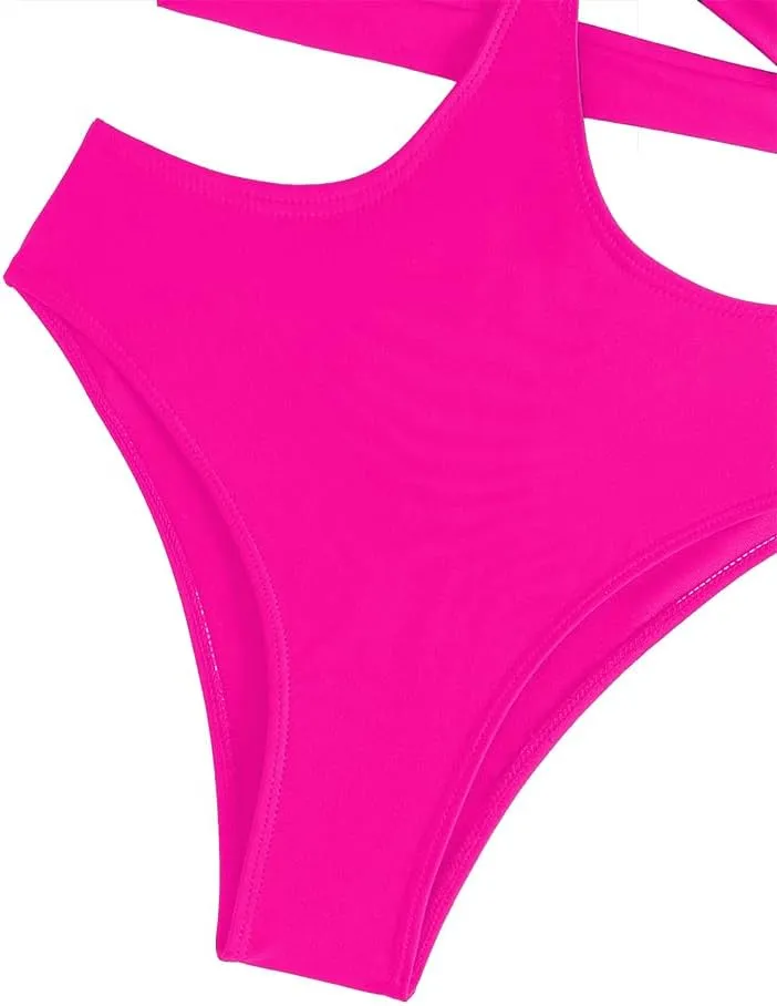 Women's Deep V Neck One Piece Swimsuit O-Ring Swimwear Sexy Cut Out Bathing Suit