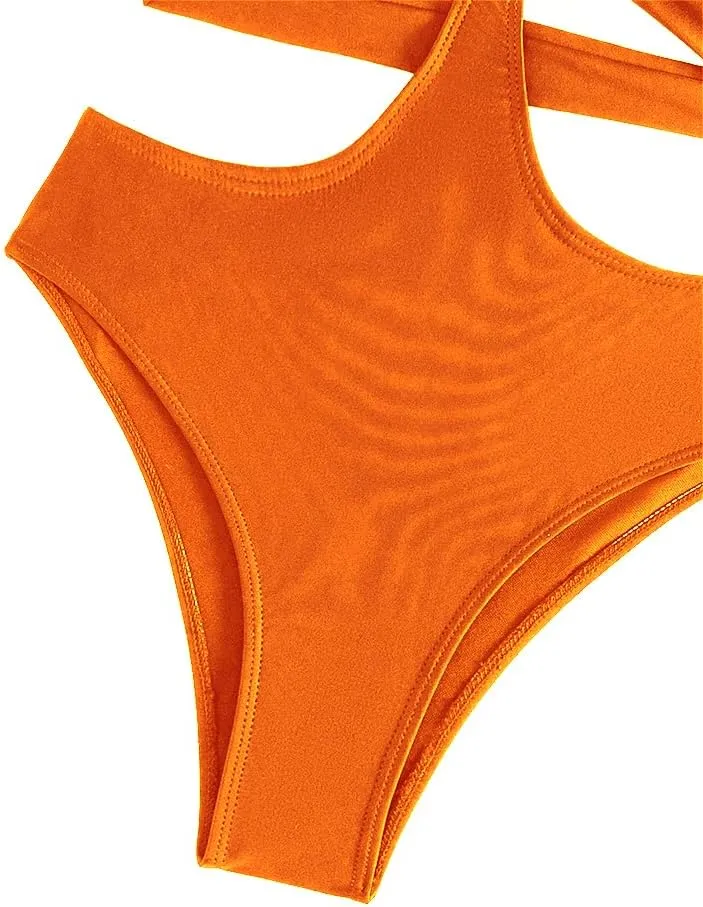 Women's Deep V Neck One Piece Swimsuit O-Ring Swimwear Sexy Cut Out Bathing Suit