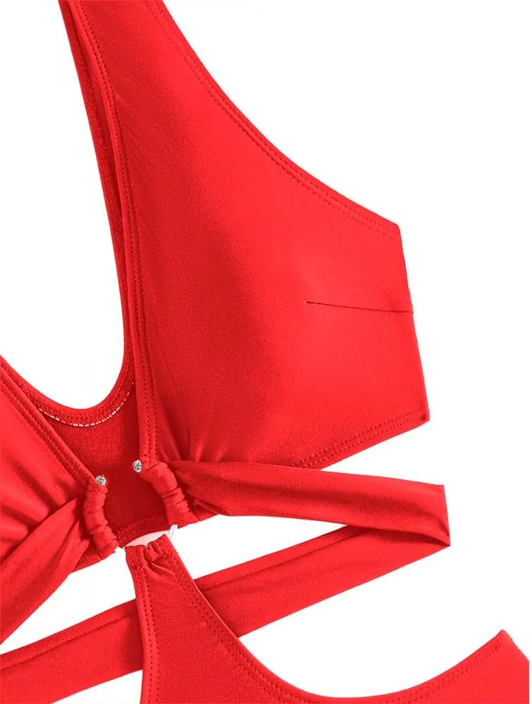 Women's Deep V Neck One Piece Swimsuit O-Ring Swimwear Sexy Cut Out Bathing Suit
