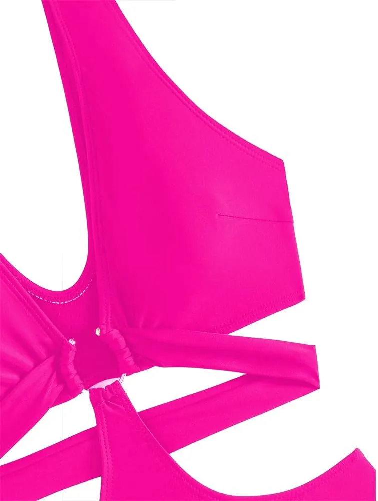 Women's Deep V Neck One Piece Swimsuit O-Ring Swimwear Sexy Cut Out Bathing Suit