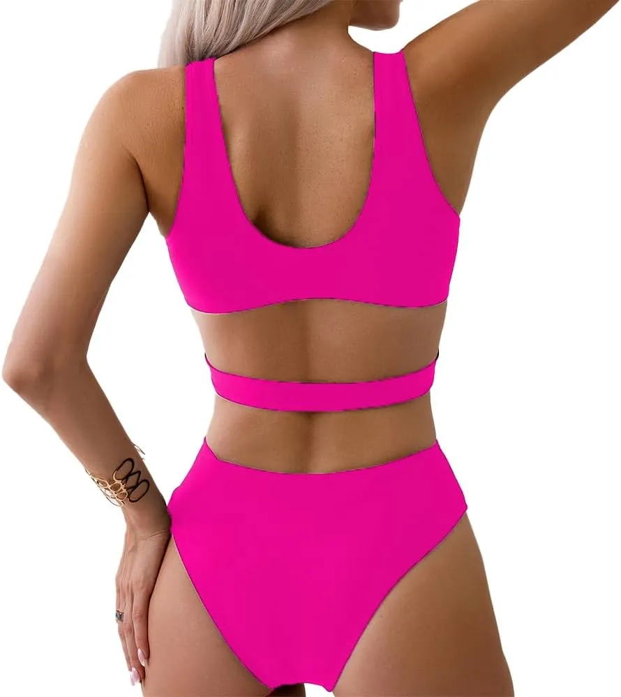Women's Deep V Neck One Piece Swimsuit O-Ring Swimwear Sexy Cut Out Bathing Suit