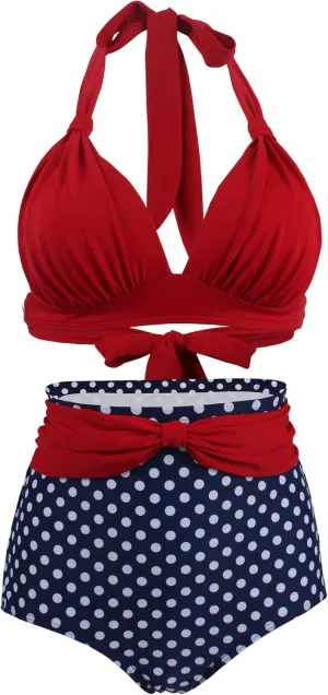 Women's Floral Halter High Waist Bikini Swimsuit Floral Printing Bathing Suits 2 Pieces