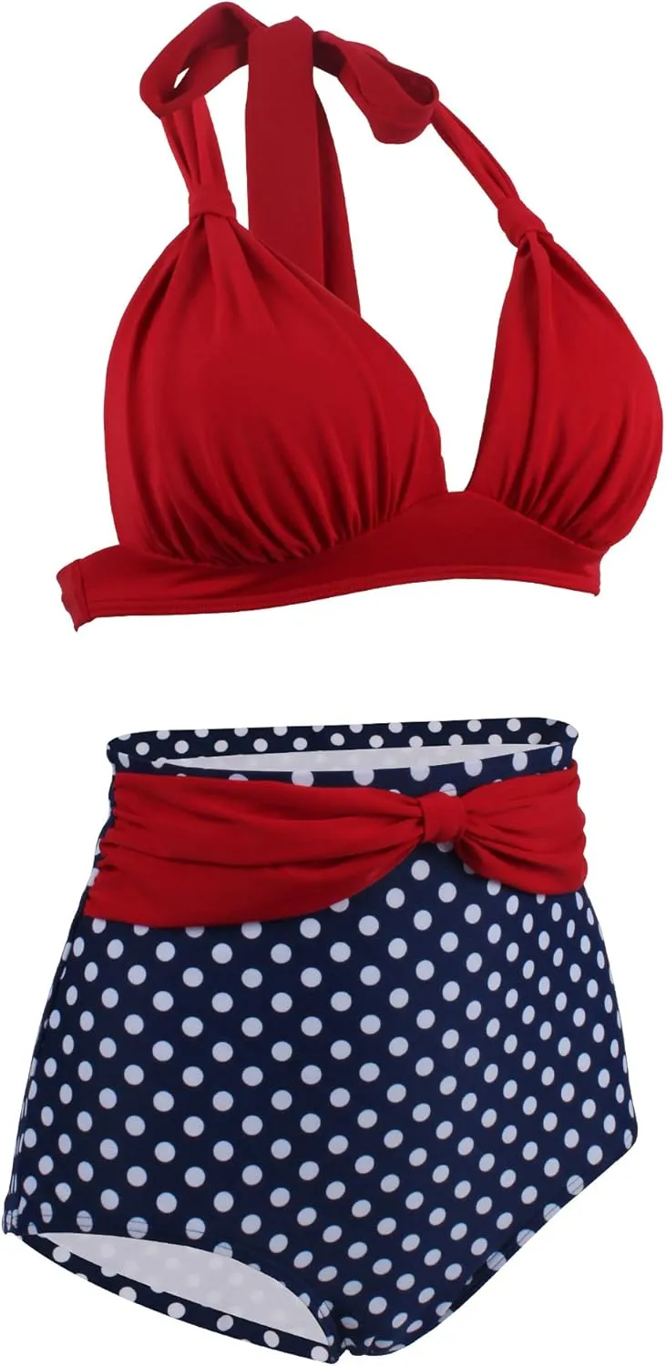 Women's Floral Halter High Waist Bikini Swimsuit Floral Printing Bathing Suits 2 Pieces