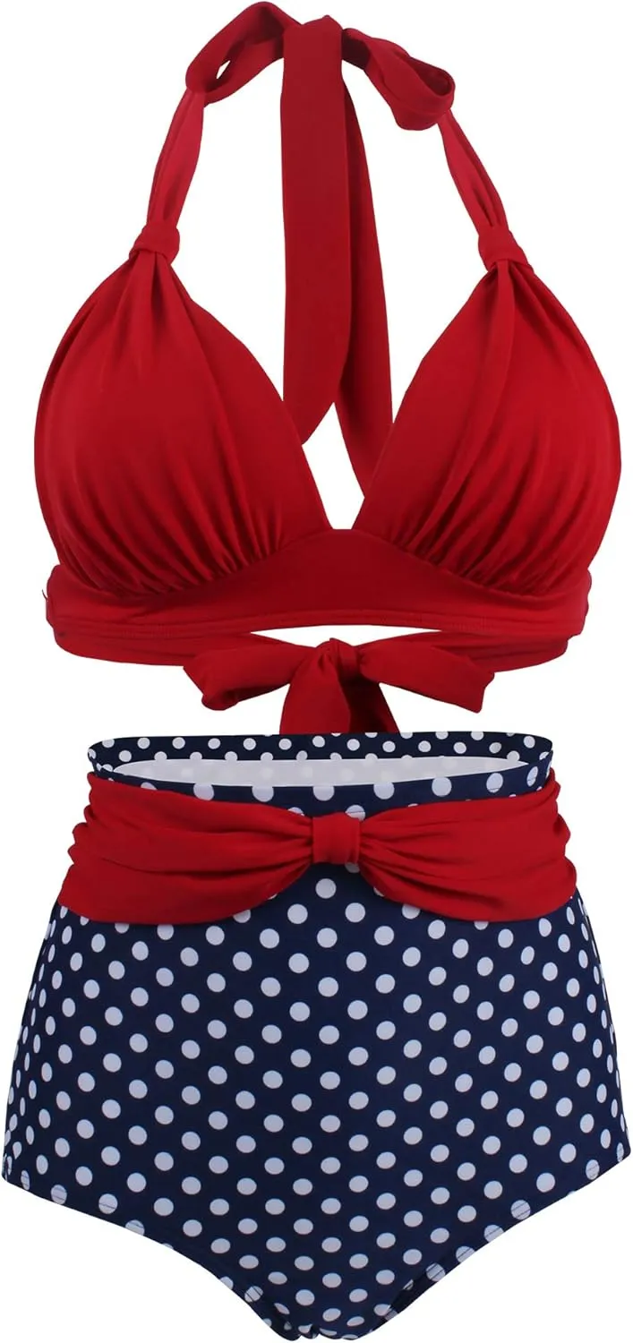 Women's Floral Halter High Waist Bikini Swimsuit Floral Printing Bathing Suits 2 Pieces