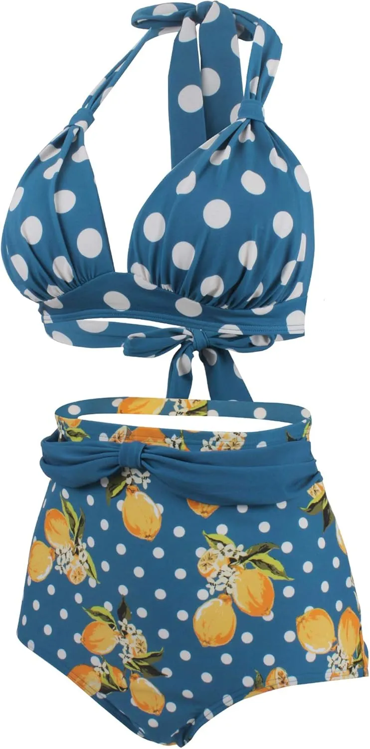 Women's Floral Halter High Waist Bikini Swimsuit Floral Printing Bathing Suits 2 Pieces