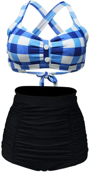 Women's Floral Halter High Waist Bikini Swimsuit Floral Printing Bathing Suits 2 Pieces