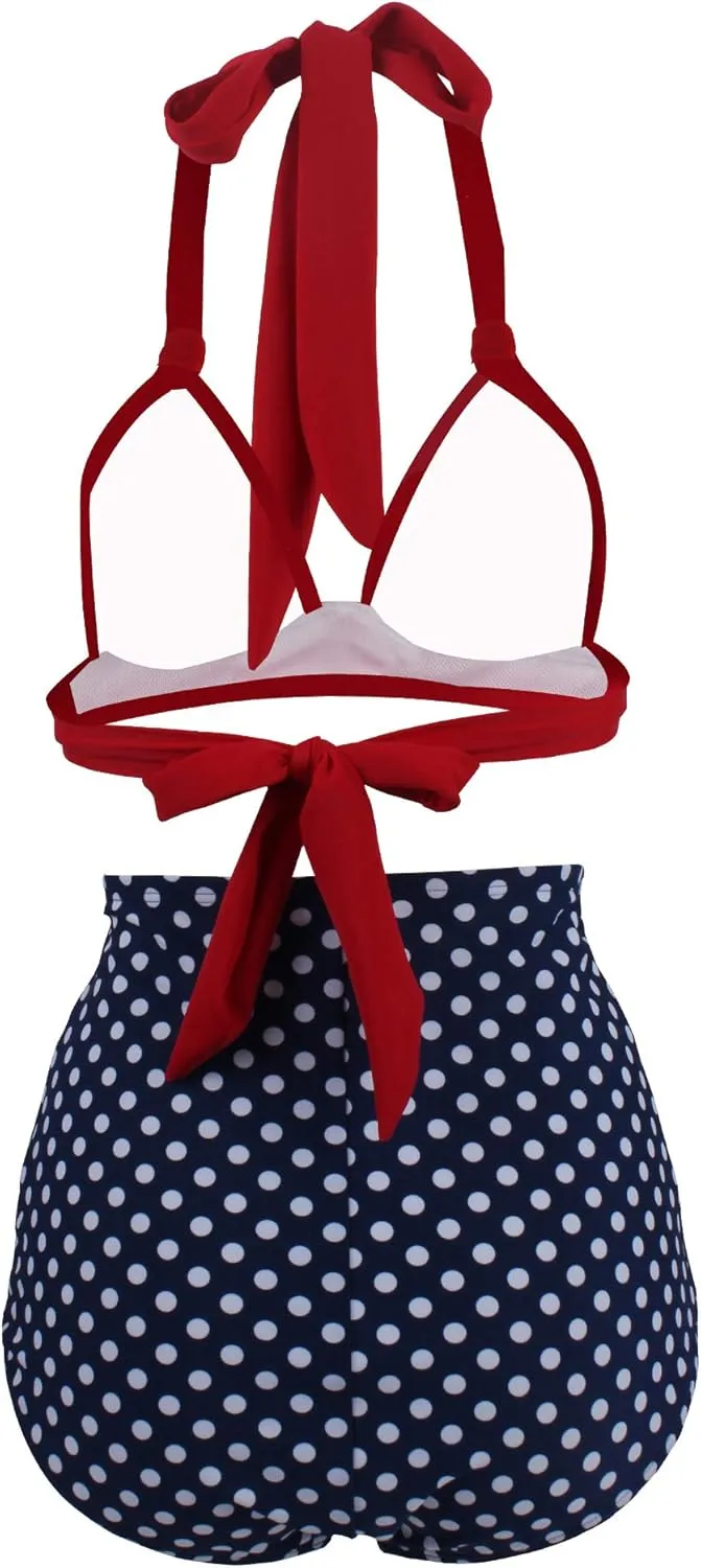 Women's Floral Halter High Waist Bikini Swimsuit Floral Printing Bathing Suits 2 Pieces