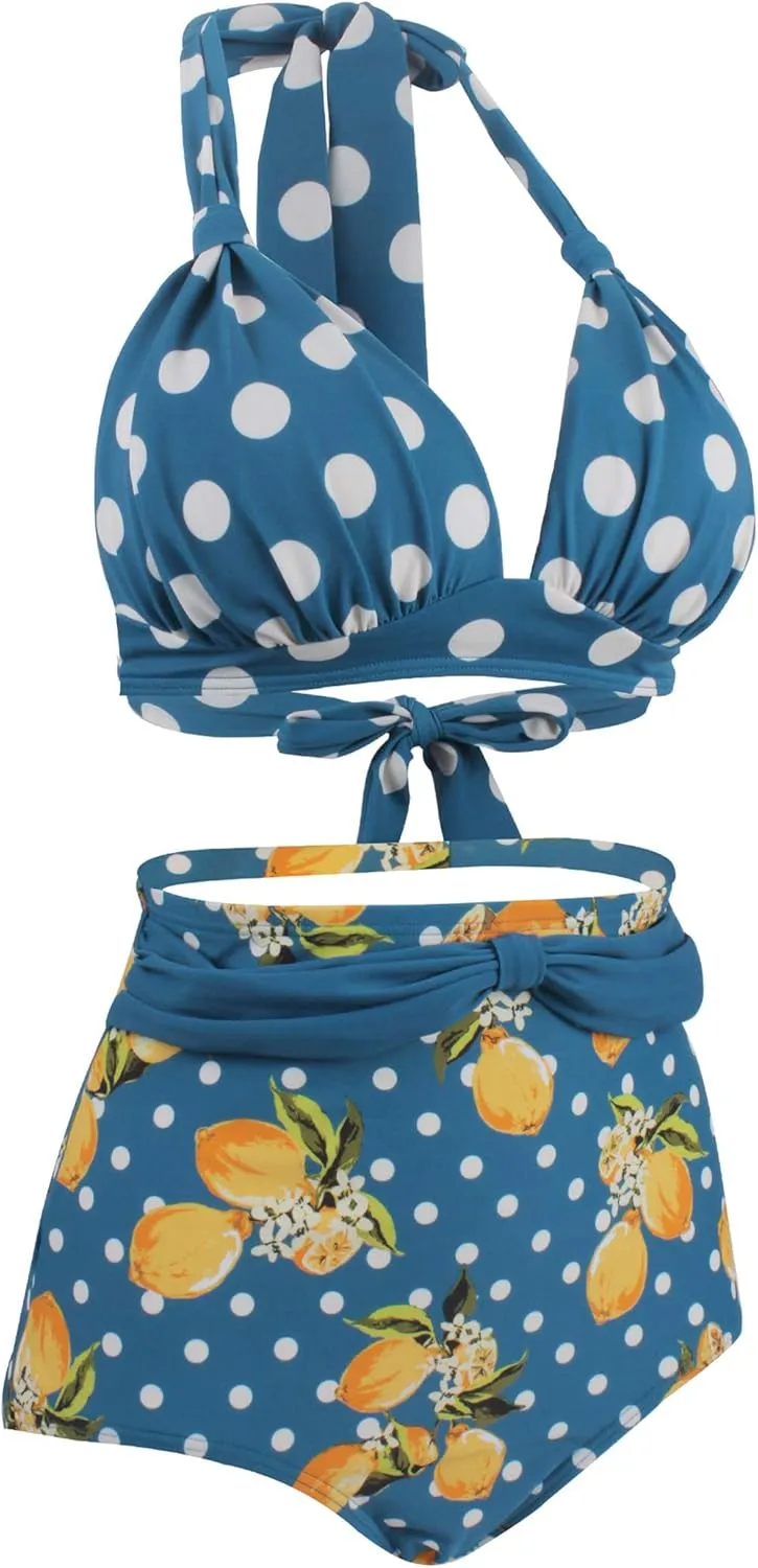 Women's Floral Halter High Waist Bikini Swimsuit Floral Printing Bathing Suits 2 Pieces