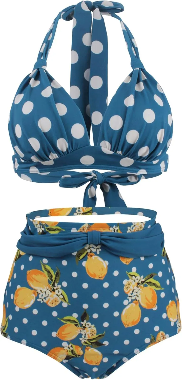 Women's Floral Halter High Waist Bikini Swimsuit Floral Printing Bathing Suits 2 Pieces