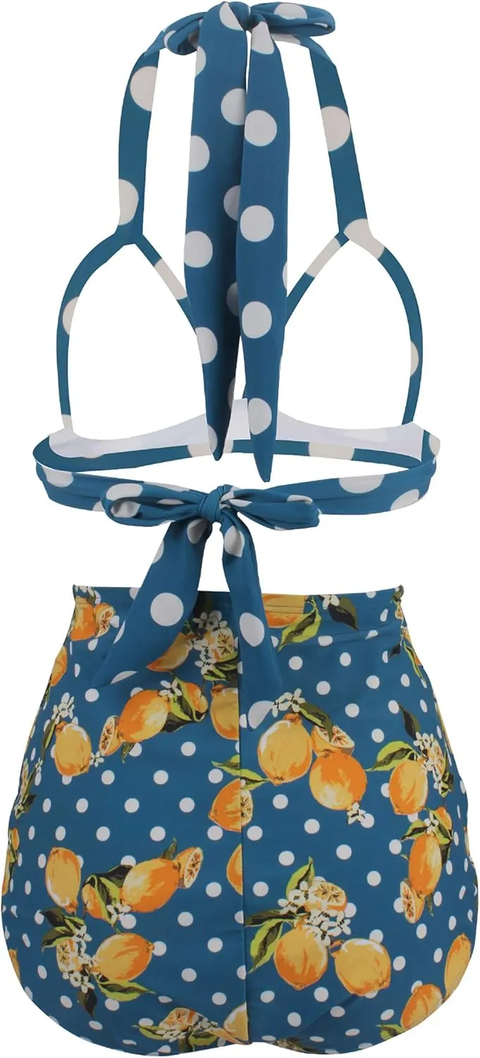 Women's Floral Halter High Waist Bikini Swimsuit Floral Printing Bathing Suits 2 Pieces
