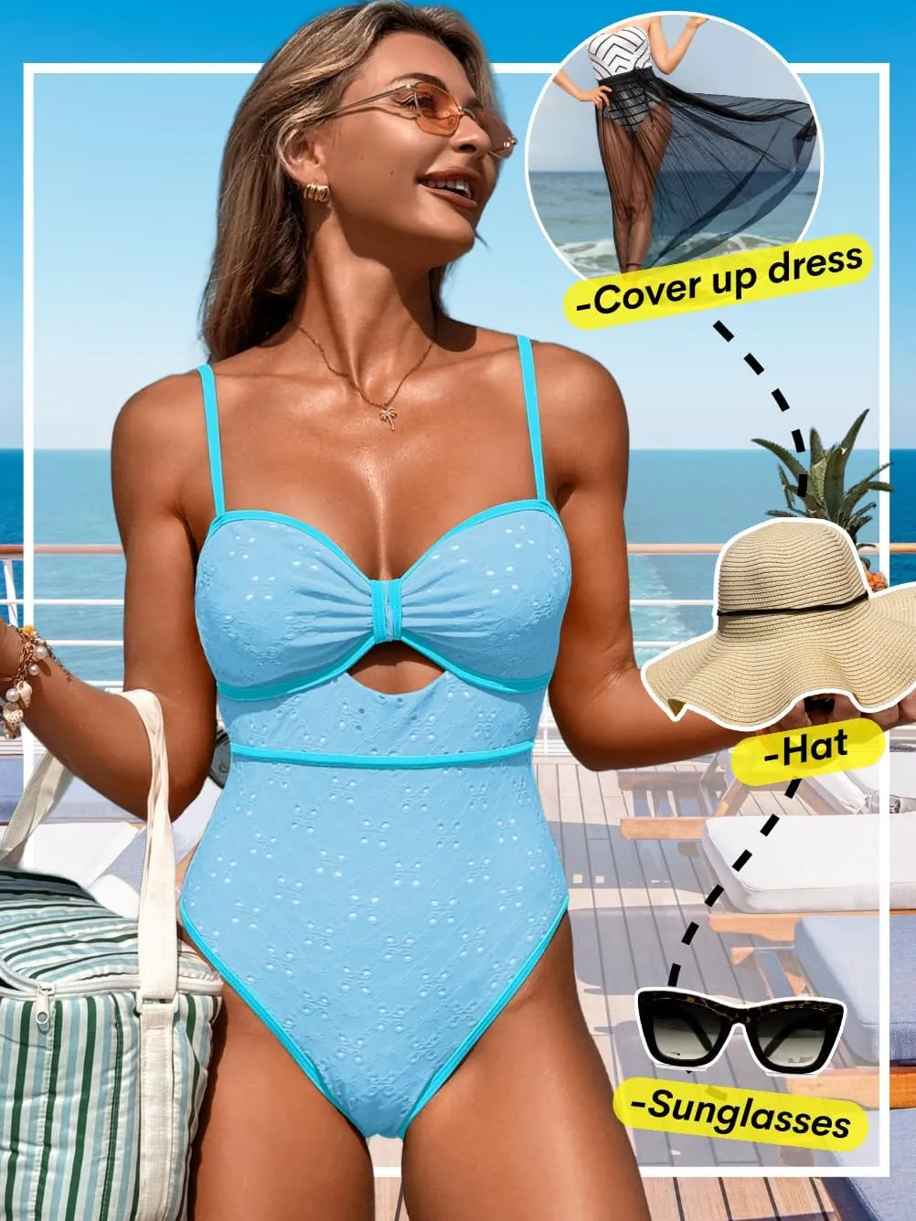 Womens One Piece Cutout Swimsuit, Sexy Tummy Control Bathing Suit, Color Block Monokini, 2025 Retro Swimwear