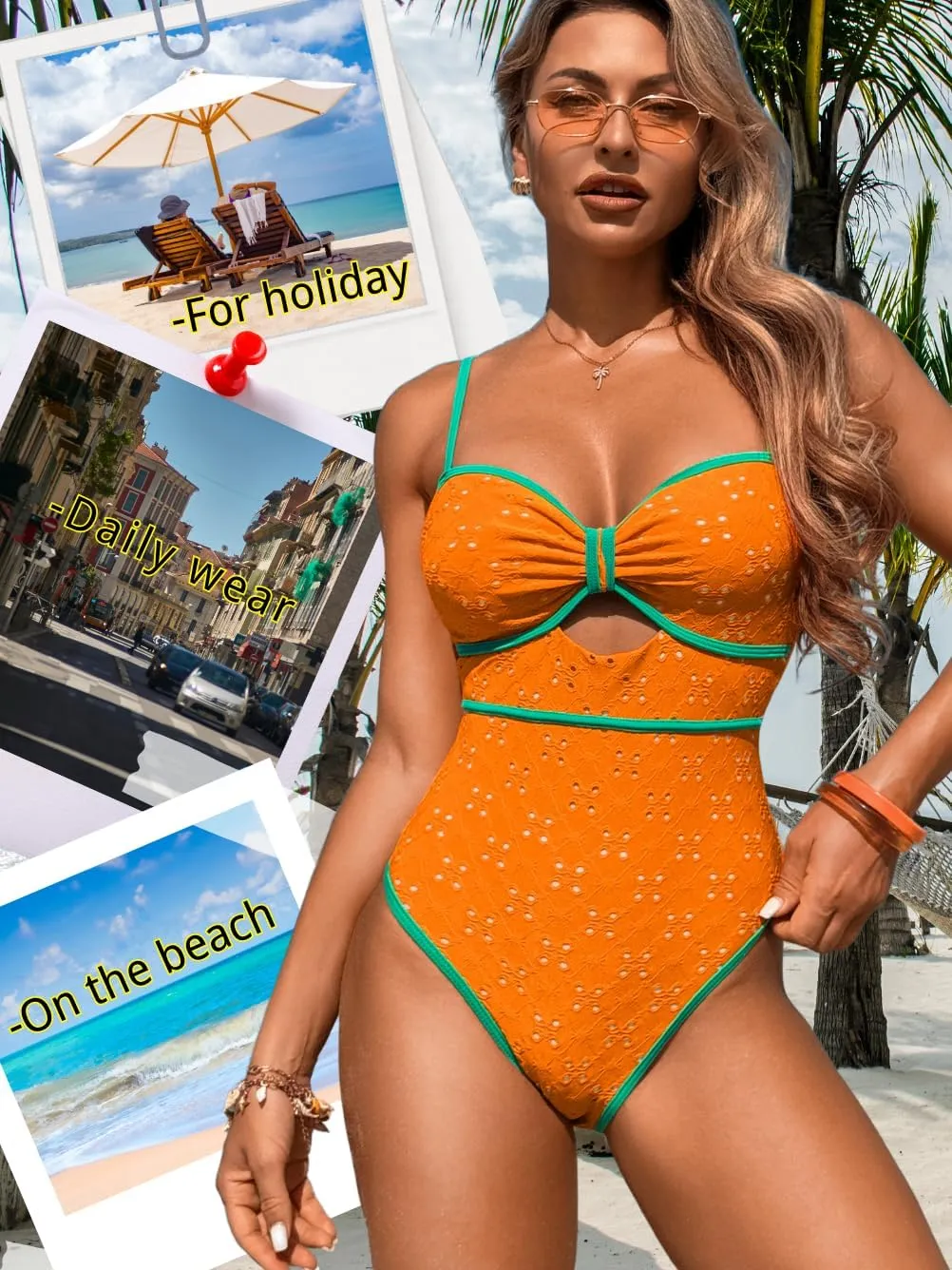 Womens One Piece Cutout Swimsuit, Sexy Tummy Control Bathing Suit, Color Block Monokini, 2025 Retro Swimwear