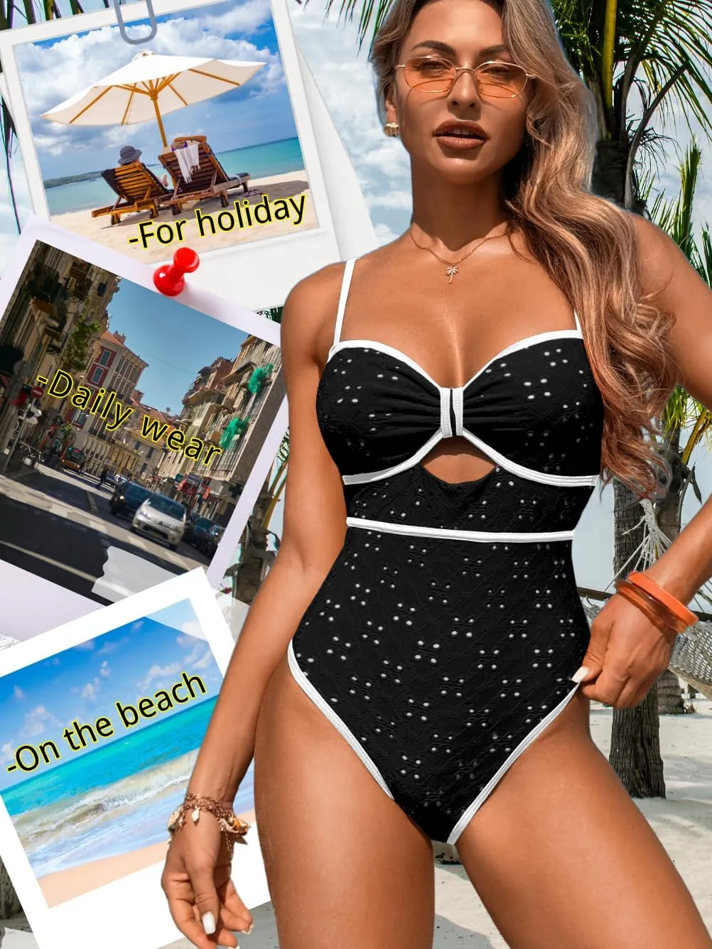 Womens One Piece Cutout Swimsuit, Sexy Tummy Control Bathing Suit, Color Block Monokini, 2025 Retro Swimwear