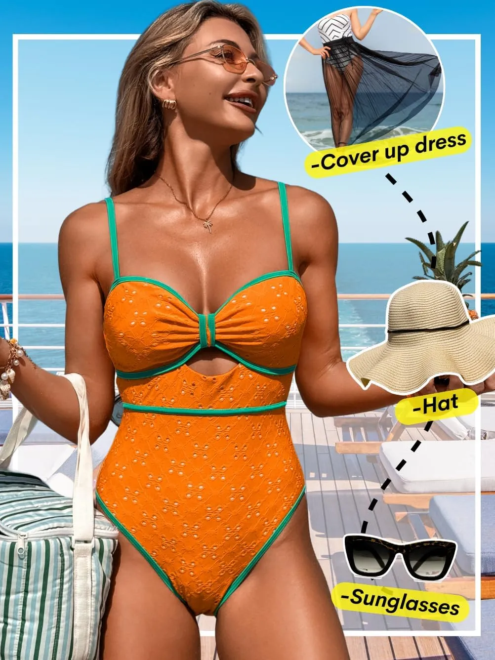 Womens One Piece Cutout Swimsuit, Sexy Tummy Control Bathing Suit, Color Block Monokini, 2025 Retro Swimwear