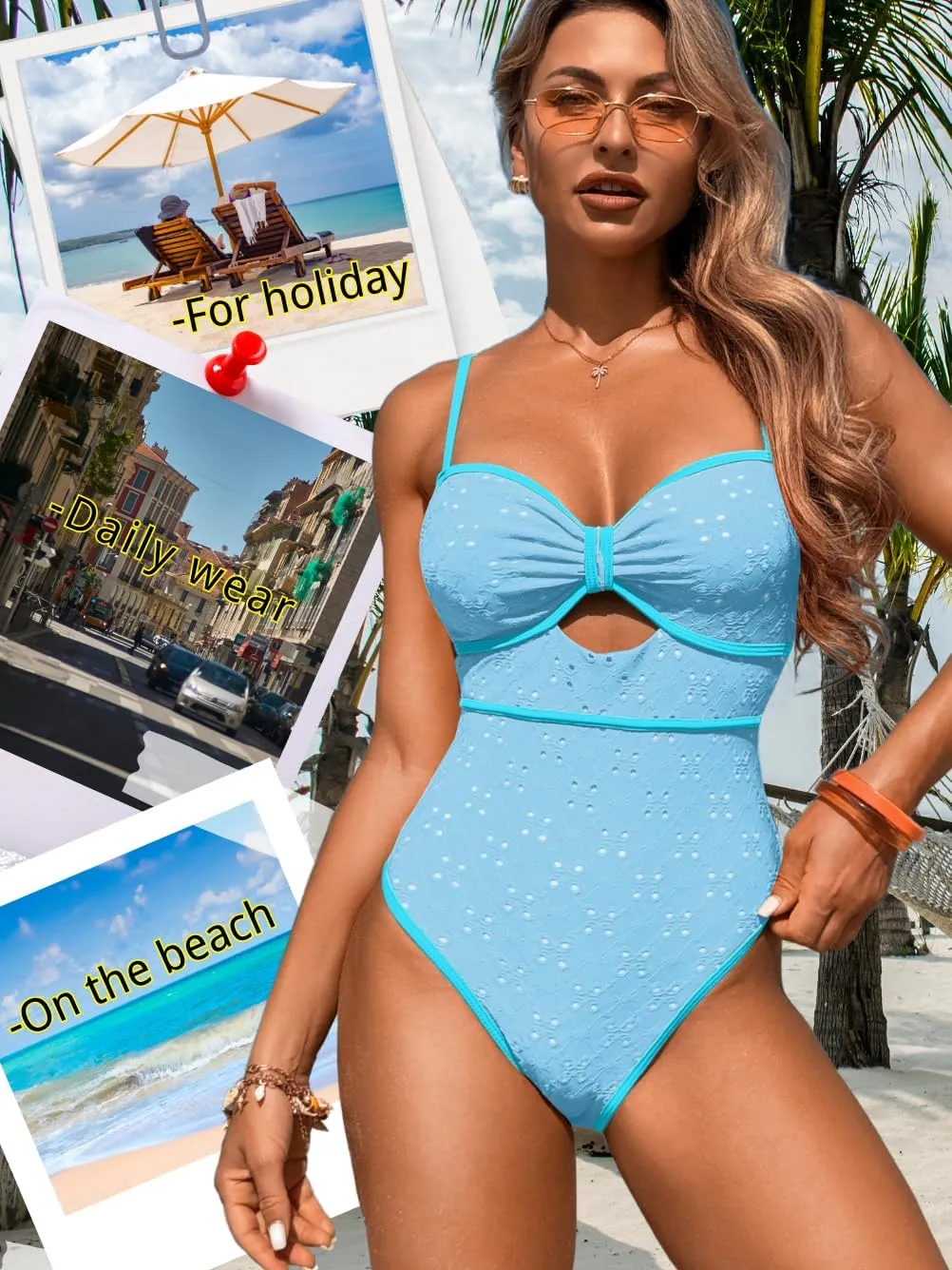 Womens One Piece Cutout Swimsuit, Sexy Tummy Control Bathing Suit, Color Block Monokini, 2025 Retro Swimwear
