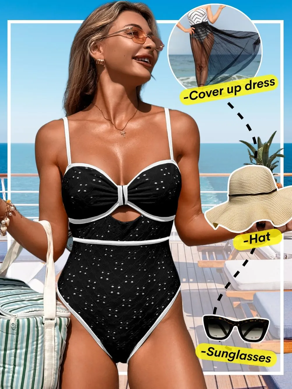 Womens One Piece Cutout Swimsuit, Sexy Tummy Control Bathing Suit, Color Block Monokini, 2025 Retro Swimwear