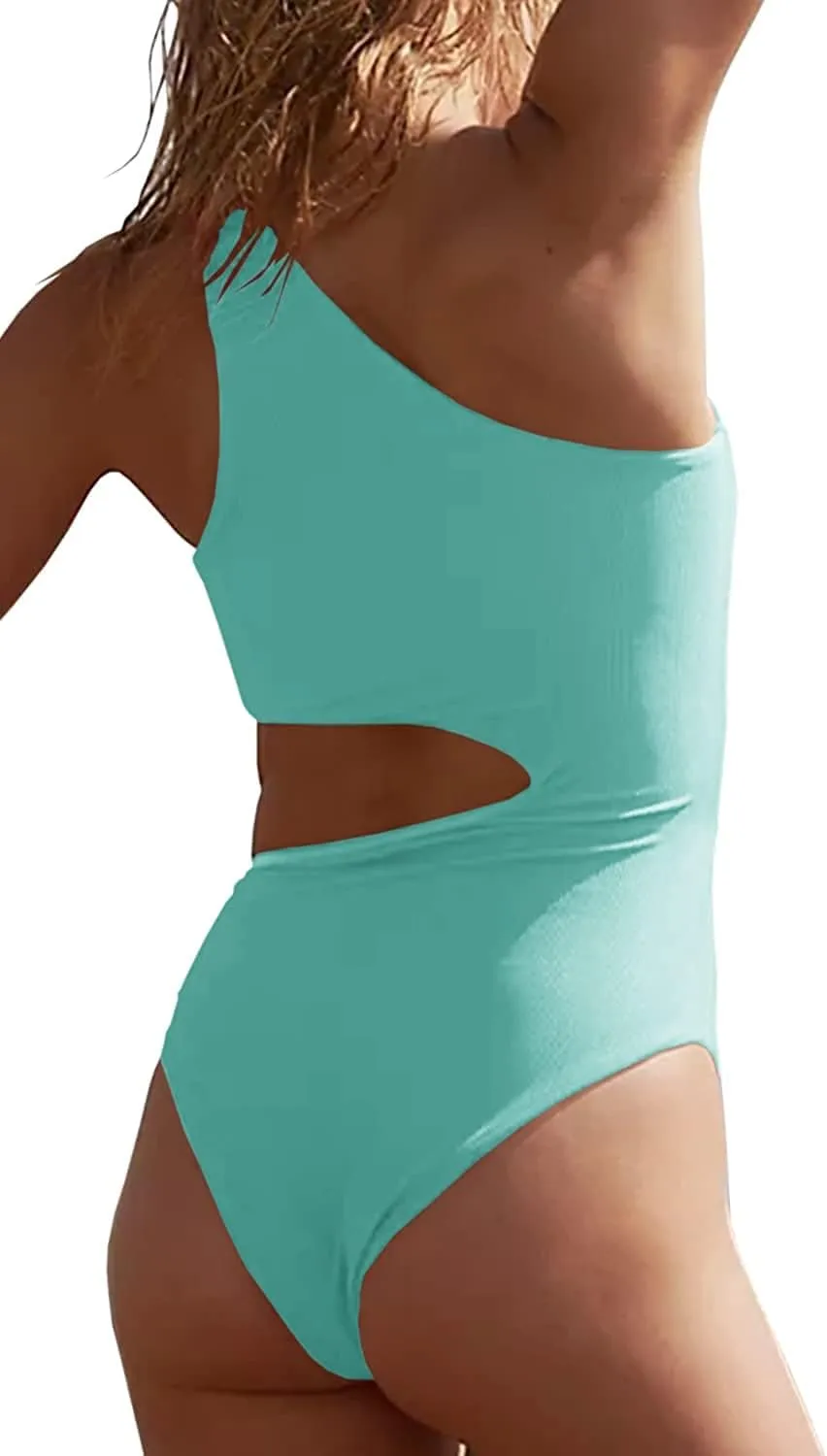 Women's One Piece Ribbed Swimsuit One Shoulder Cutout Swimwear Sexy Bathing Suit