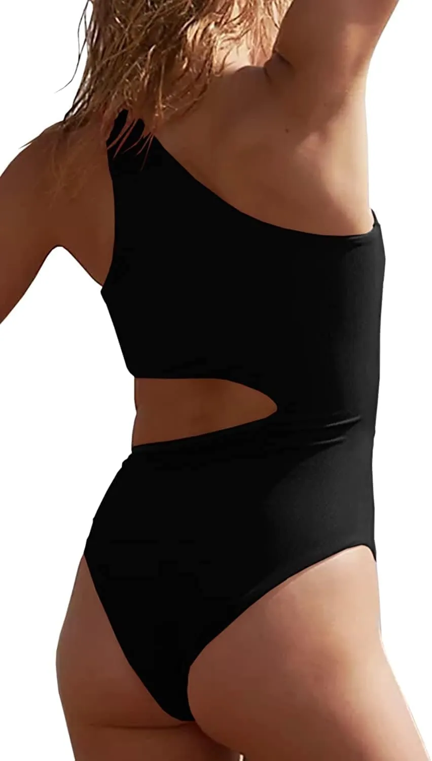 Women's One Piece Ribbed Swimsuit One Shoulder Cutout Swimwear Sexy Bathing Suit