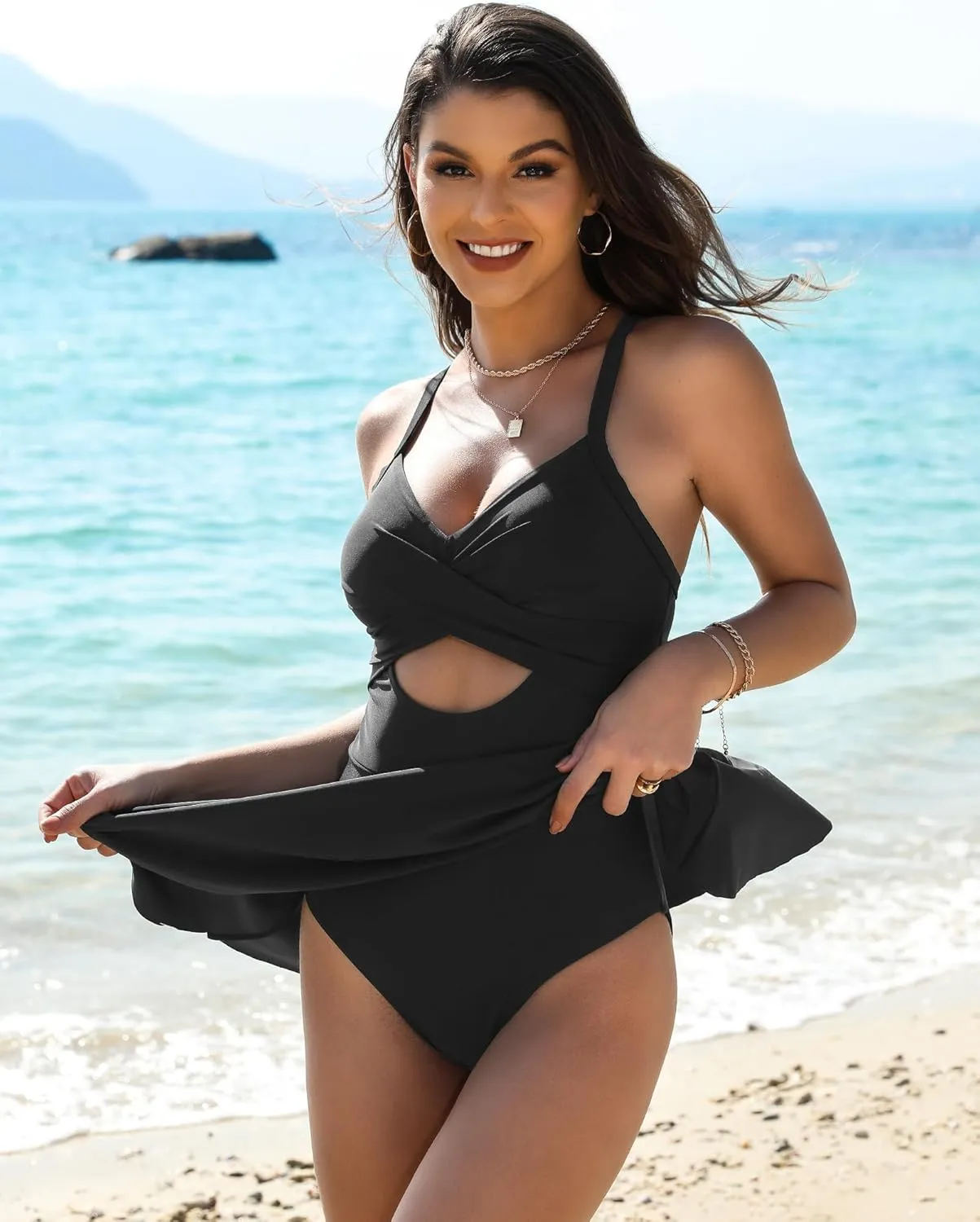 Womens One Piece Swimsuit Cut Out Cross V-Neck Swimdresses with Tummy Control Bottom Bathing Swim Suit Women 2025