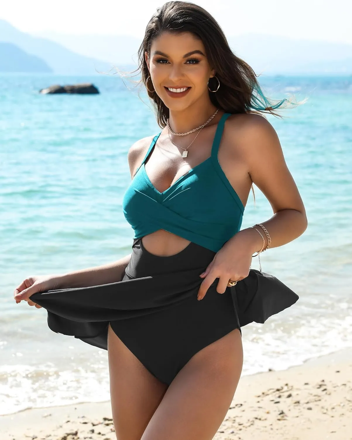 Womens One Piece Swimsuit Cut Out Cross V-Neck Swimdresses with Tummy Control Bottom Bathing Swim Suit Women 2025