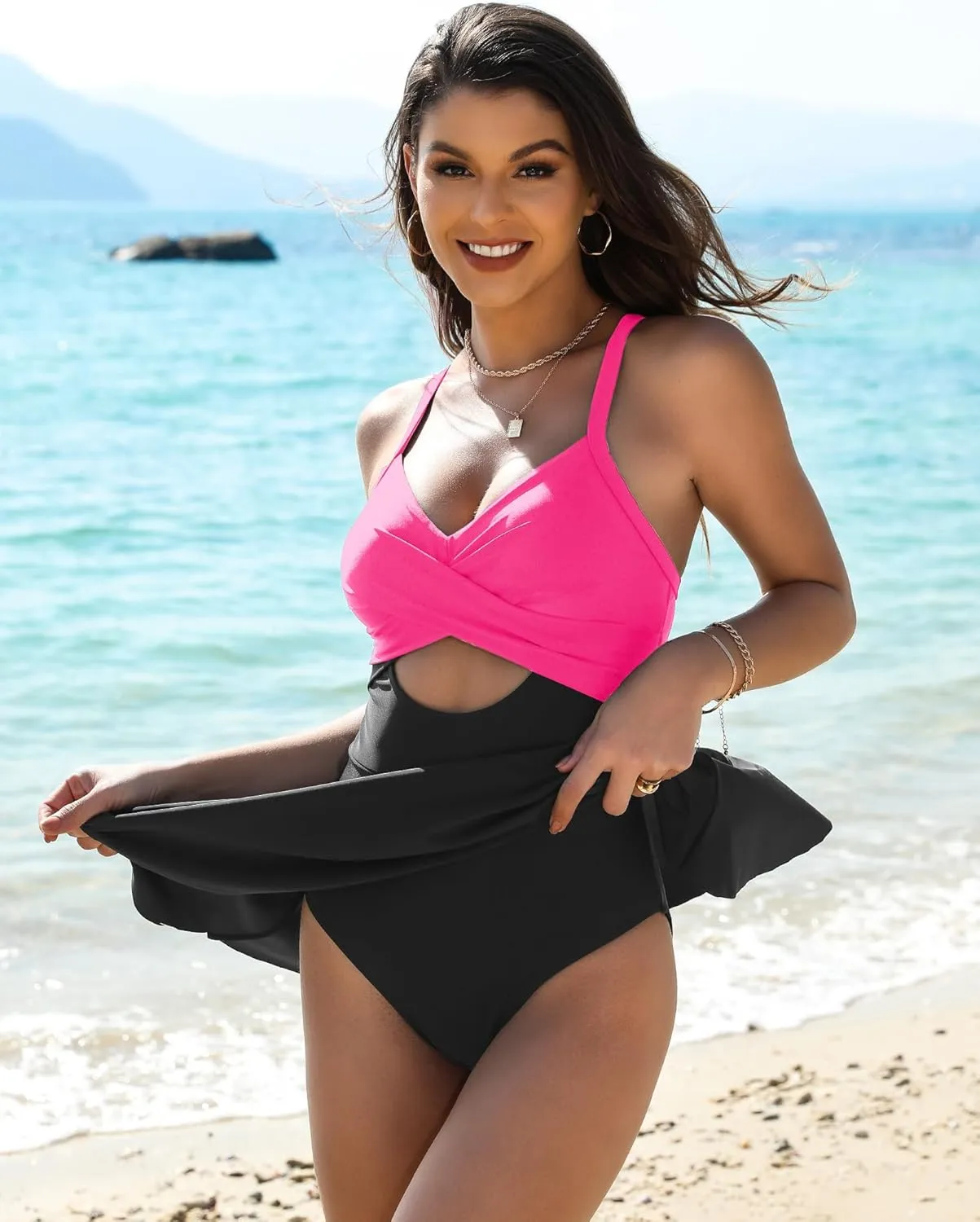 Womens One Piece Swimsuit Cut Out Cross V-Neck Swimdresses with Tummy Control Bottom Bathing Swim Suit Women 2025