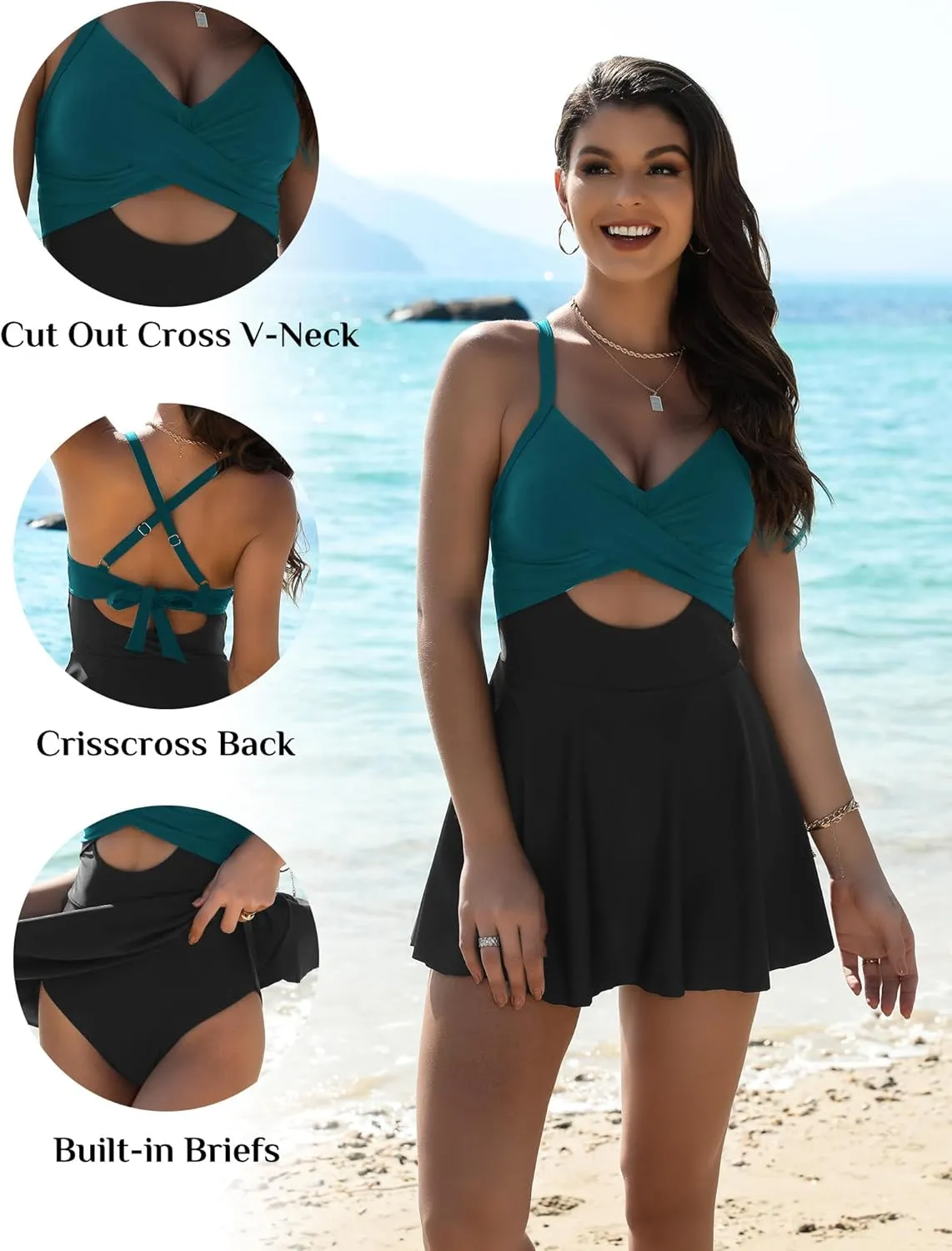 Womens One Piece Swimsuit Cut Out Cross V-Neck Swimdresses with Tummy Control Bottom Bathing Swim Suit Women 2025