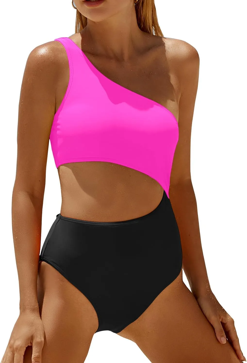 Women's One Piece Swimsuit- One Shoulder Bathing Suit Cutout Tummy Control Swimwear