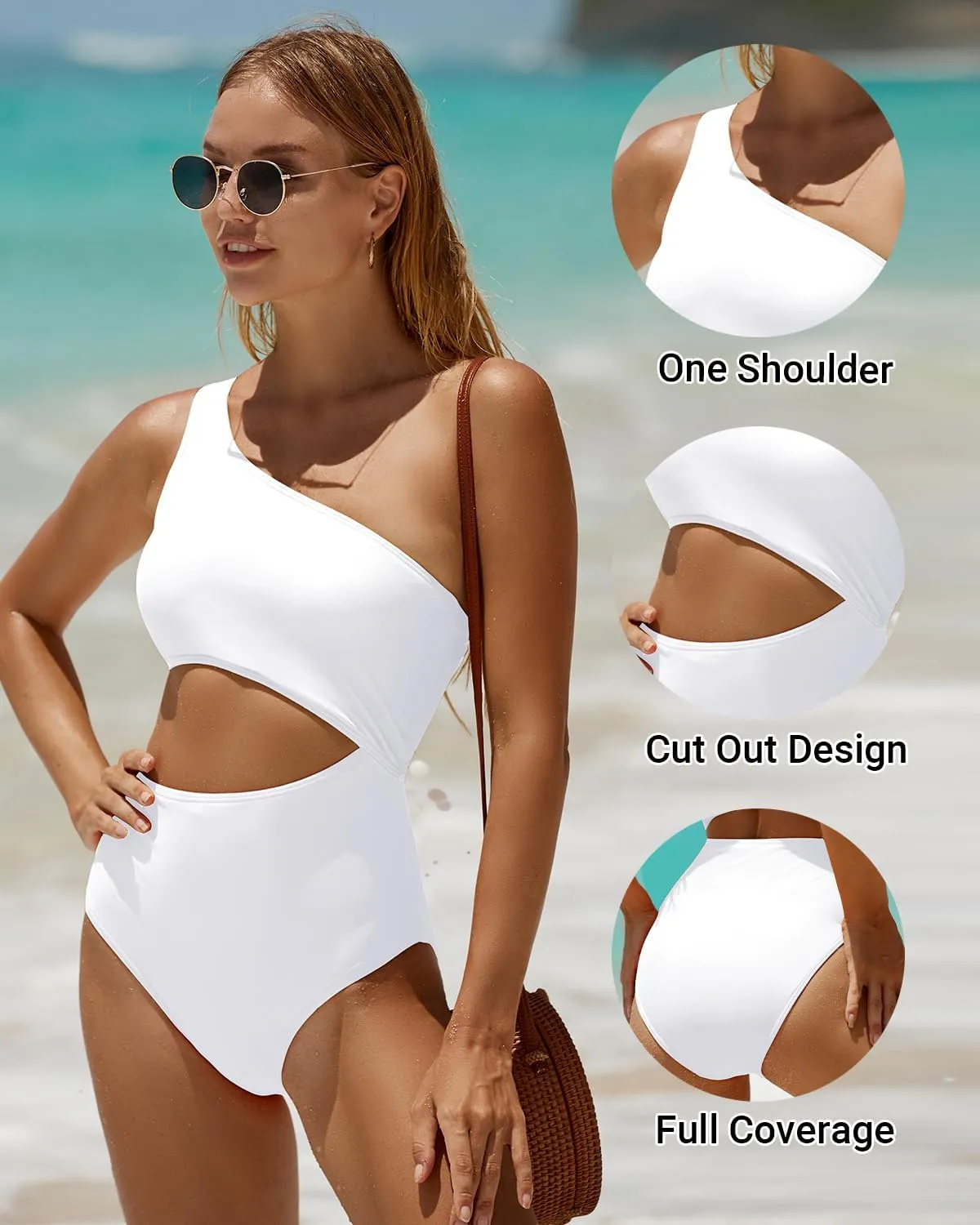 Women's One Piece Swimsuit- One Shoulder Bathing Suit Cutout Tummy Control Swimwear