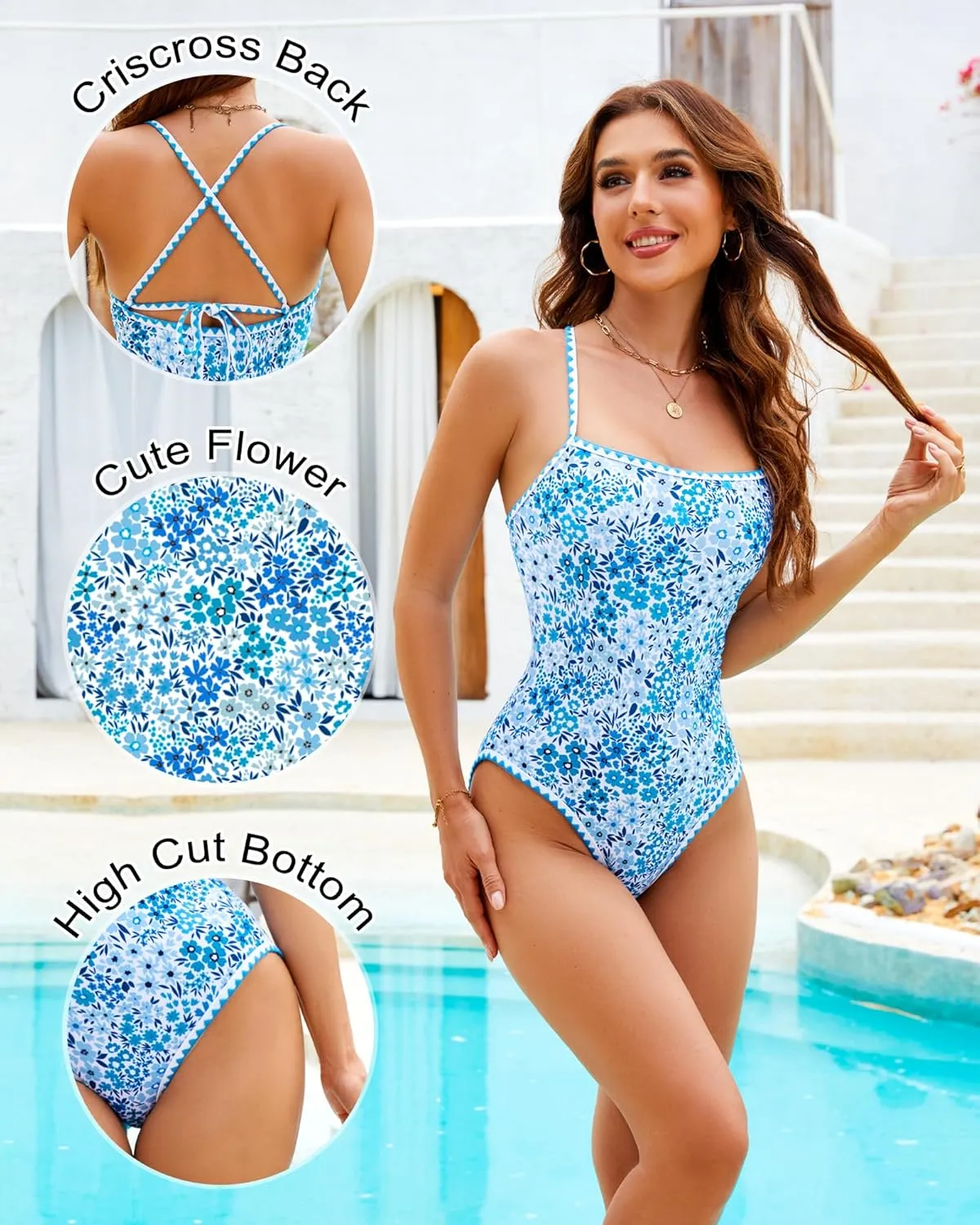Womens One Piece Swimsuit Tummy Control Modest Bathing Suit Teen Girls Swim Suit Cute Floral Swimwear