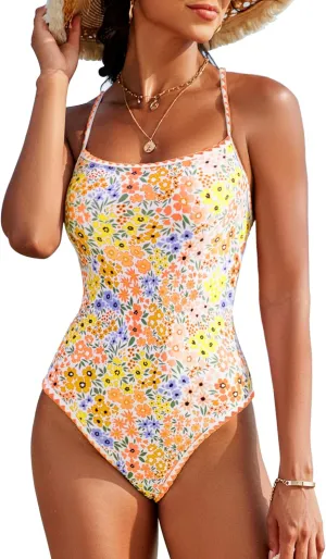 Womens One Piece Swimsuit Tummy Control Modest Bathing Suit Teen Girls Swim Suit Cute Floral Swimwear