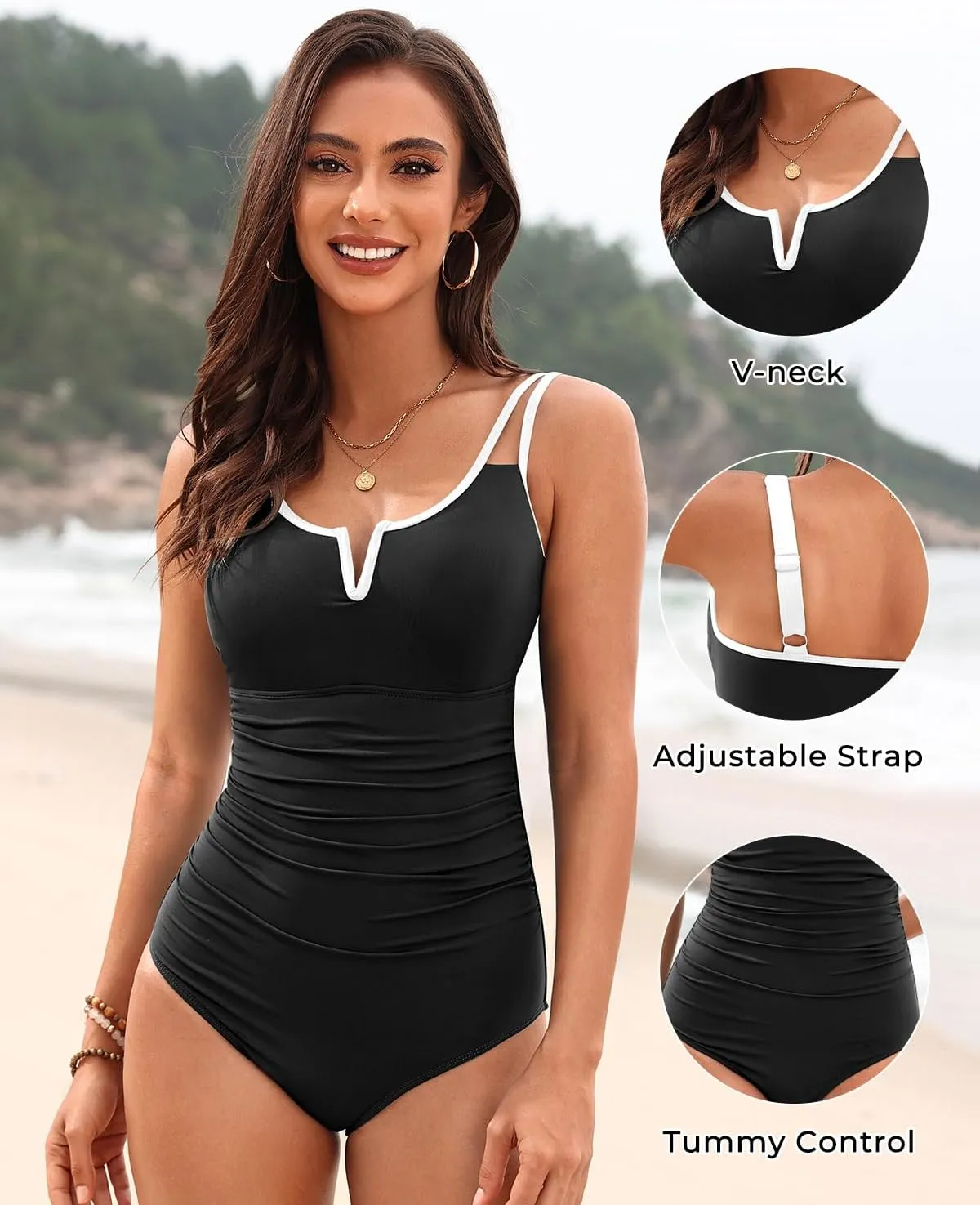 Womens One Piece Swimsuit Tummy Control - Slimming Bathing Suit V Wired Full Coverage 2025 Swimwear