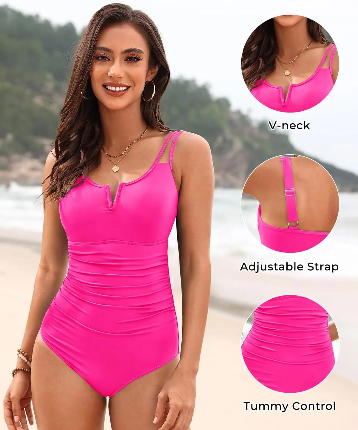 Womens One Piece Swimsuit Tummy Control - Slimming Bathing Suit V Wired Full Coverage 2025 Swimwear