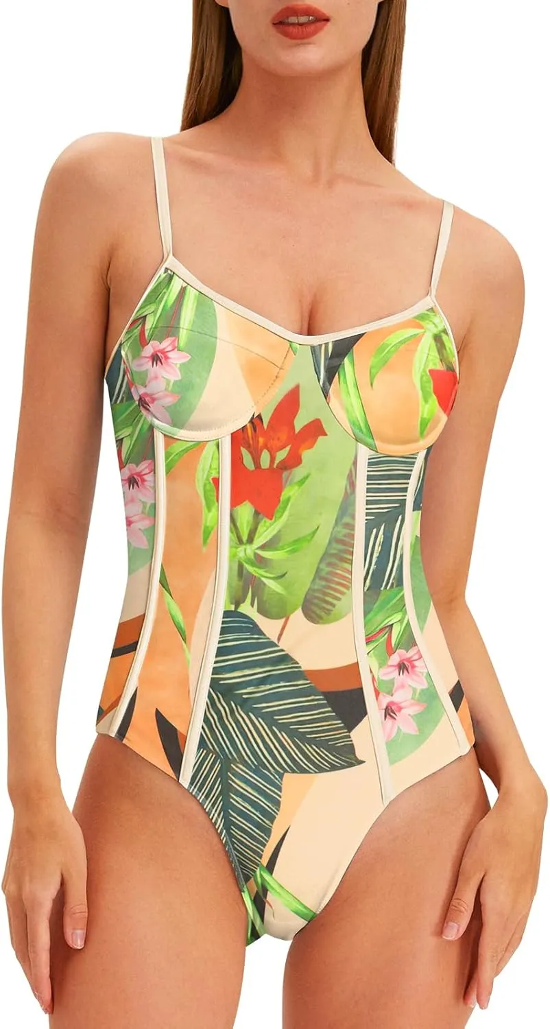 Womens One Piece Swimsuit with Cover Up Sarong Wrap Floral Bathing Suits 1 Piece Swim Suit with Beach Cover Up Set