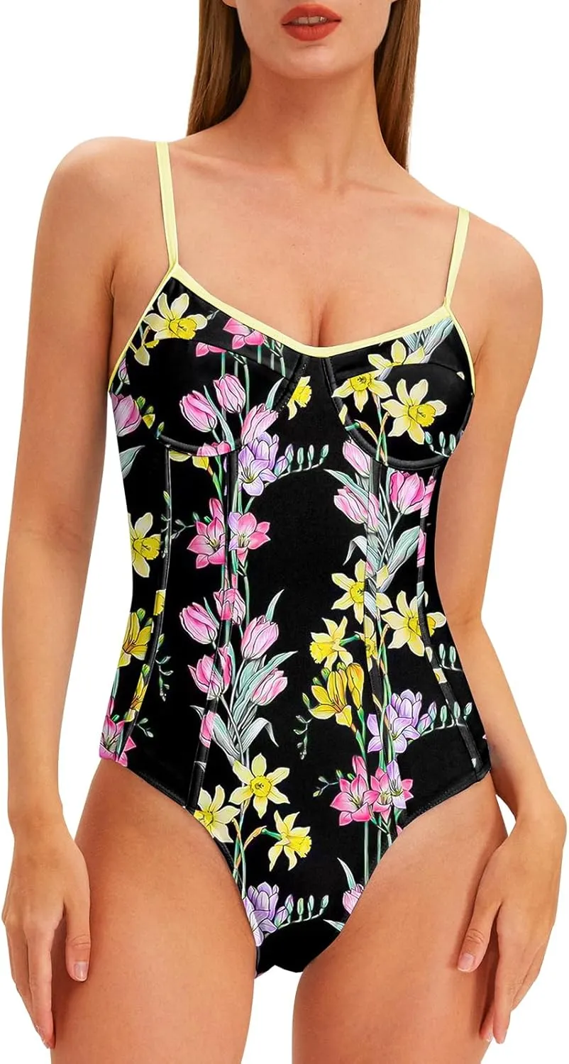 Womens One Piece Swimsuit with Cover Up Sarong Wrap Floral Bathing Suits 1 Piece Swim Suit with Beach Cover Up Set