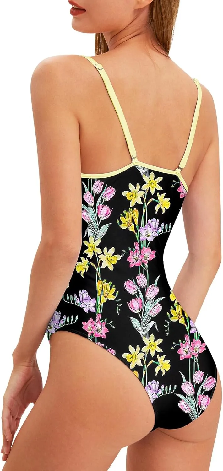 Womens One Piece Swimsuit with Cover Up Sarong Wrap Floral Bathing Suits 1 Piece Swim Suit with Beach Cover Up Set
