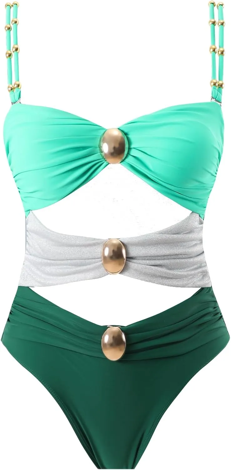 Women's One Piece Swimsuit with Cover up Set Beach Wrap Skirt Retro Bikini Set Two Piece Bathing Suit with Cover up
