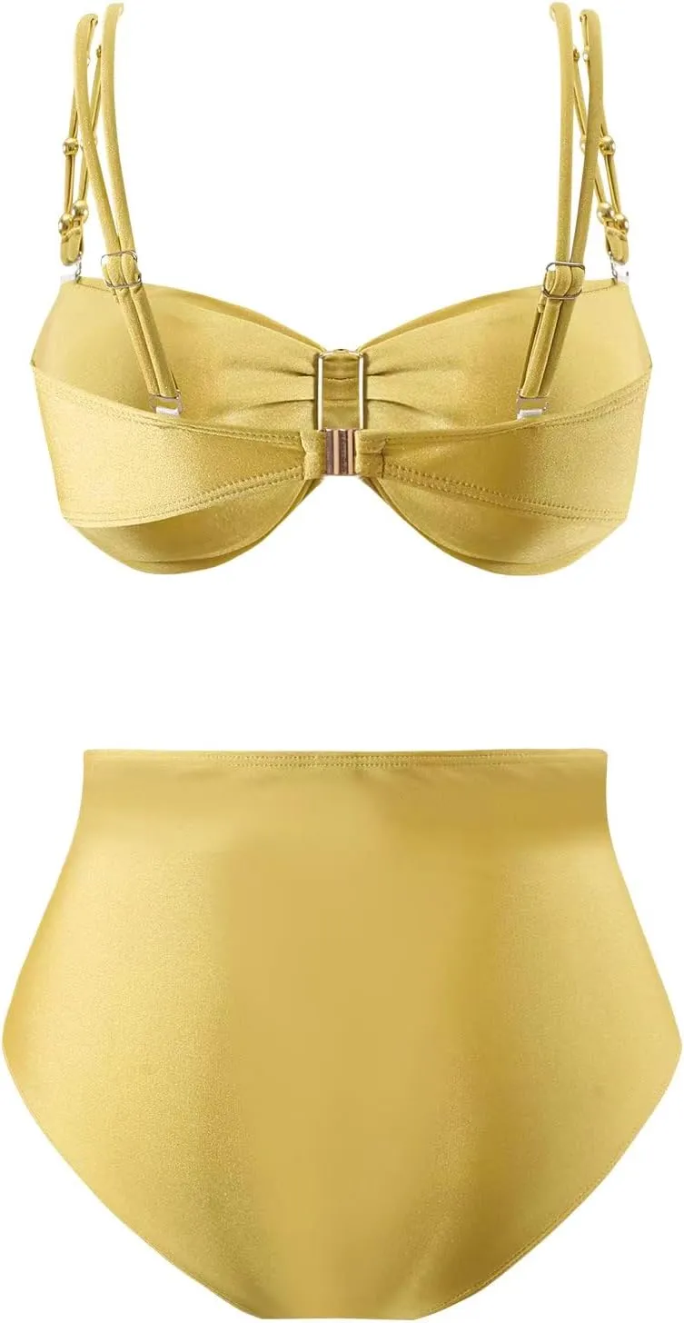 Women's One Piece Swimsuit with Cover up Set Beach Wrap Skirt Retro Bikini Set Two Piece Bathing Suit with Cover up