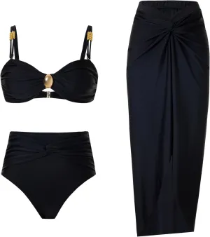 Women's One Piece Swimsuit with Cover up Set Beach Wrap Skirt Retro Bikini Set Two Piece Bathing Suit with Cover up