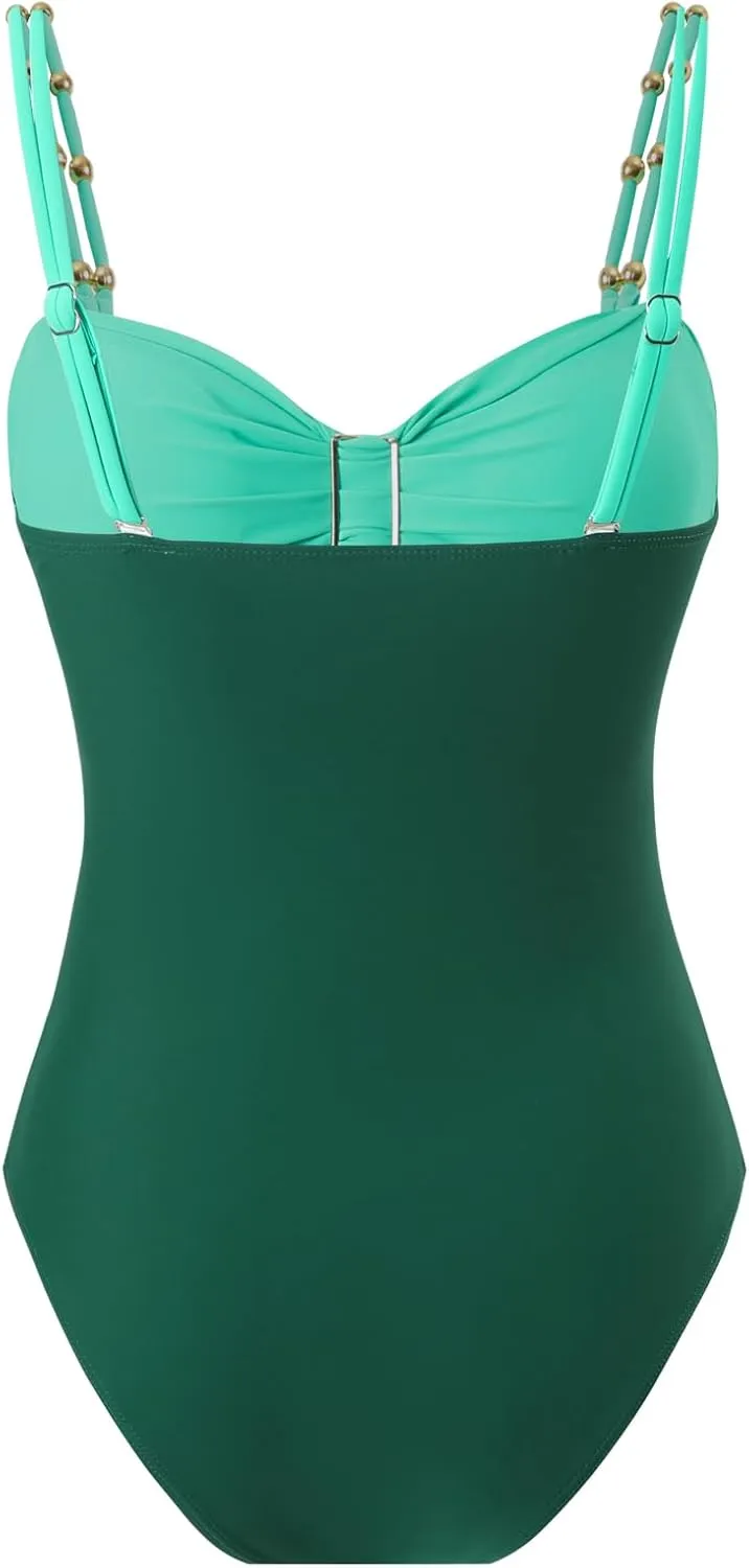 Women's One Piece Swimsuit with Cover up Set Beach Wrap Skirt Retro Bikini Set Two Piece Bathing Suit with Cover up