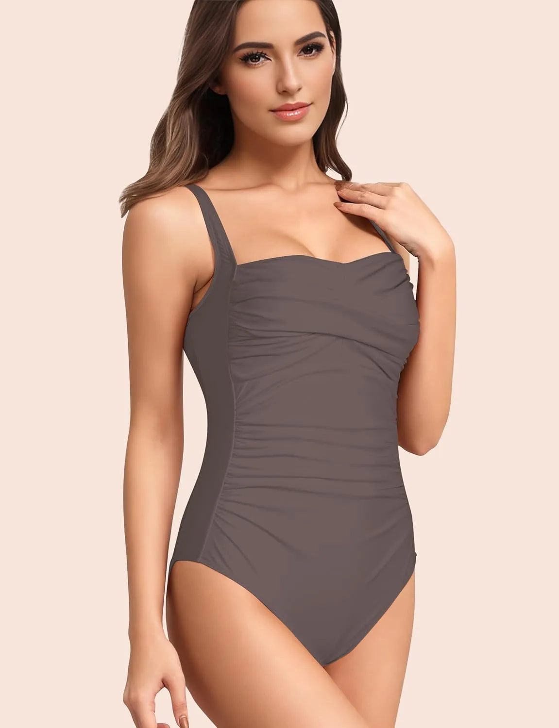Women's One Piece Swimsuits Tummy Control Bathing Suits for Women Criss Cross Ruched Push Up Vintage Retro Swimwear