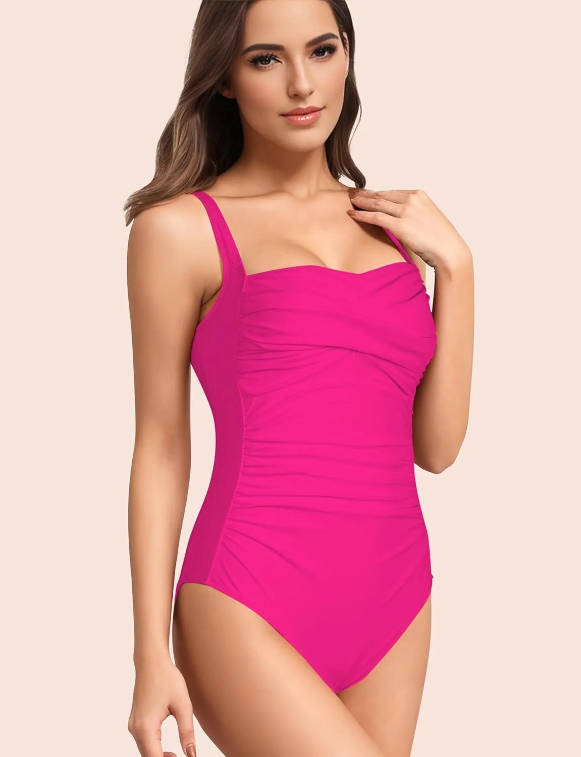 Women's One Piece Swimsuits Tummy Control Bathing Suits for Women Criss Cross Ruched Push Up Vintage Retro Swimwear