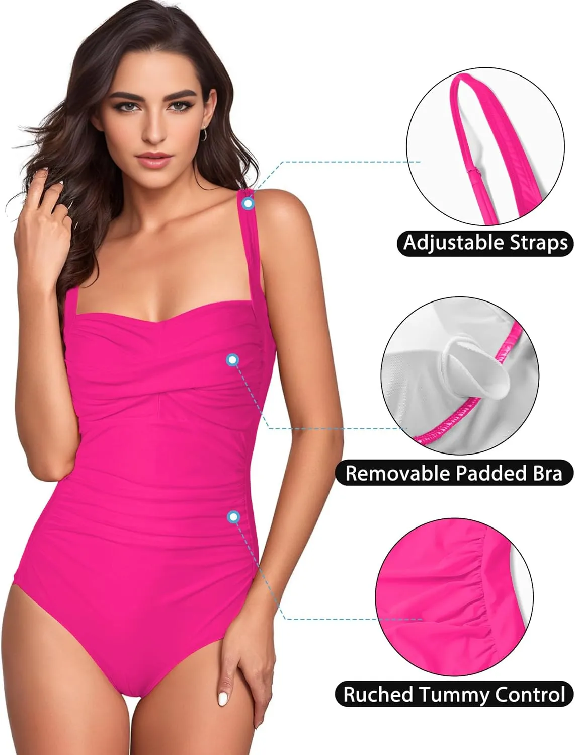 Women's One Piece Swimsuits Tummy Control Bathing Suits for Women Criss Cross Ruched Push Up Vintage Retro Swimwear