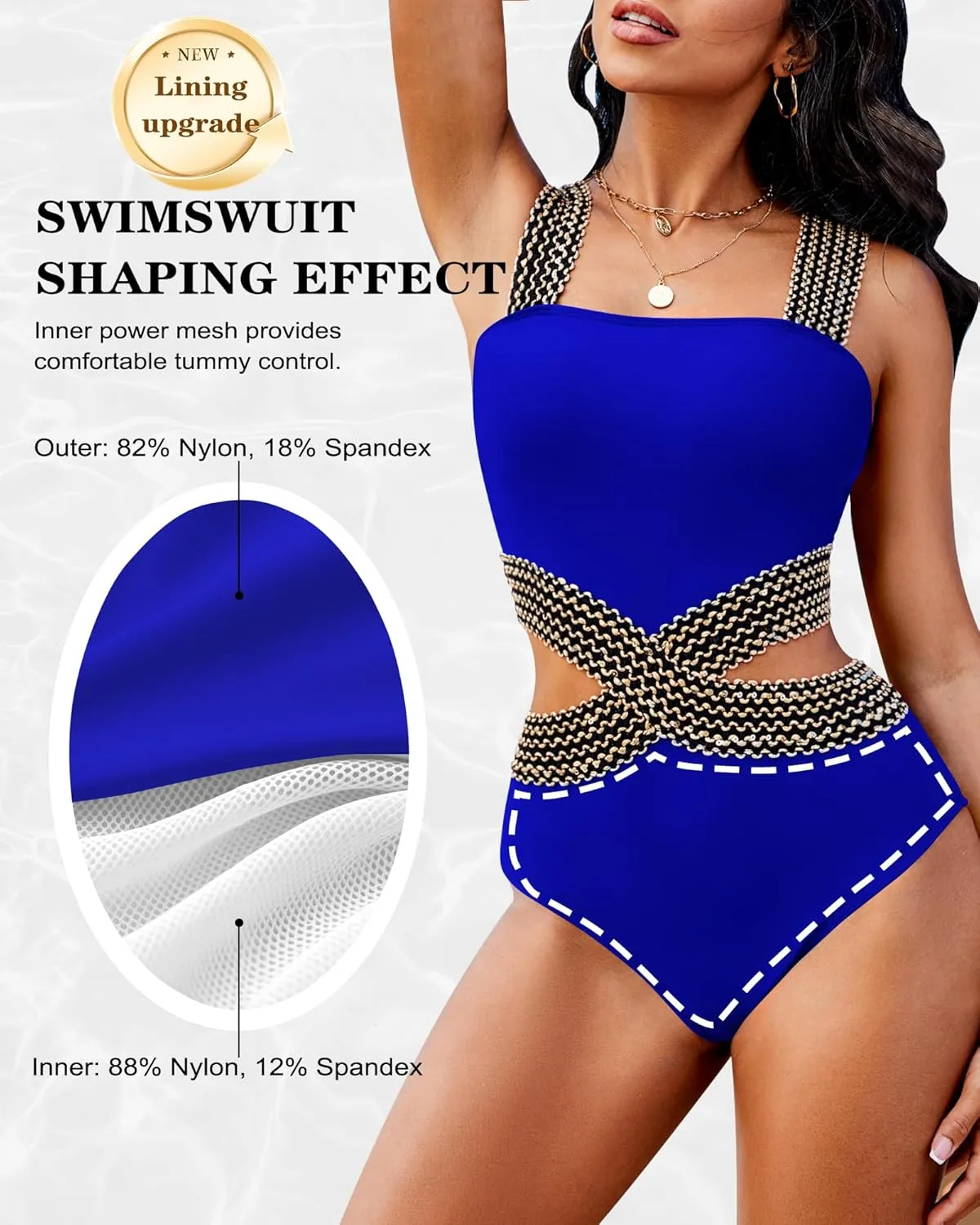 Womens One Piece Tummy Control Swimsuit Modest High Waisted Bathing Suit Color Block Bandeau Monokini Sexy Cutout