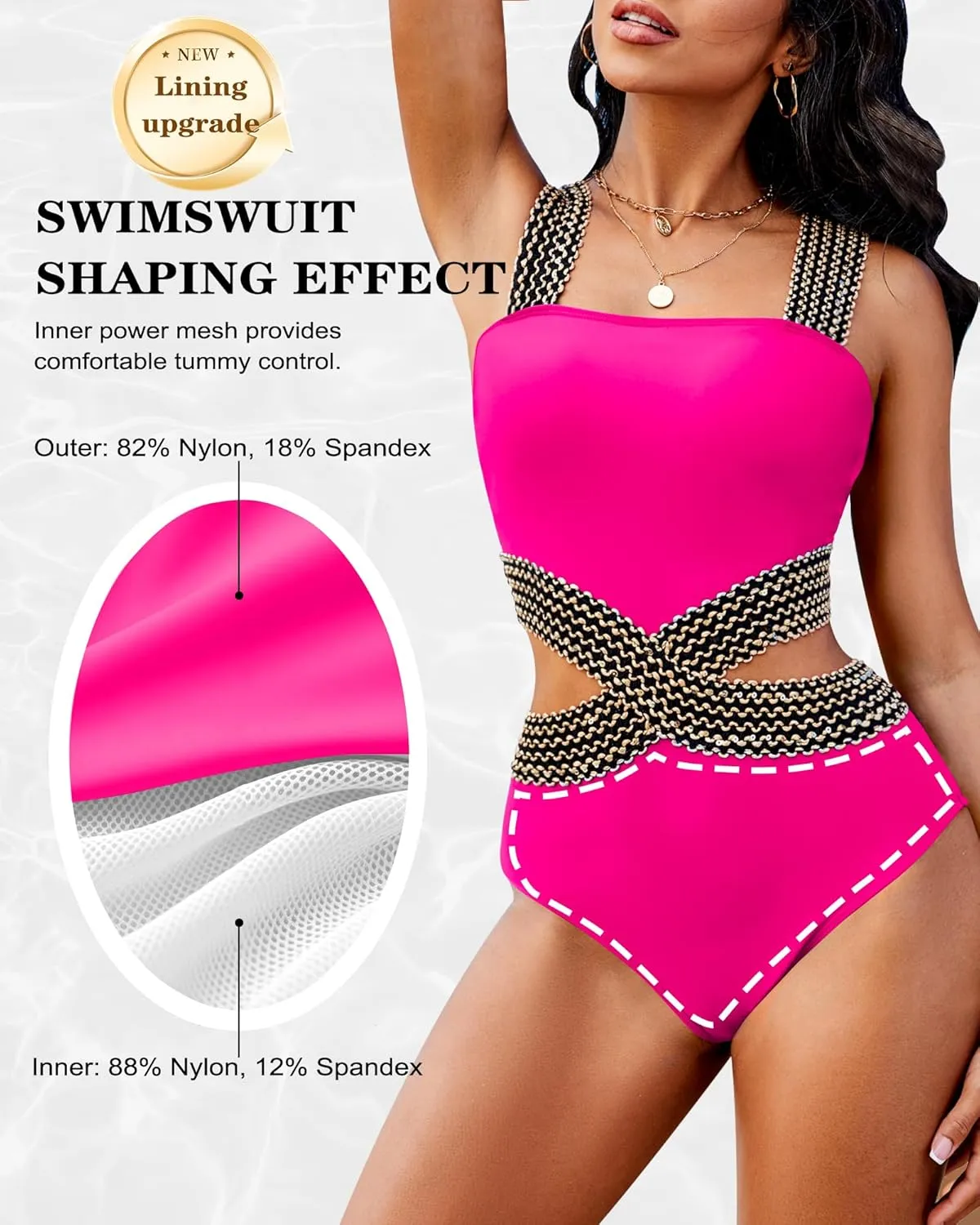 Womens One Piece Tummy Control Swimsuit Modest High Waisted Bathing Suit Color Block Bandeau Monokini Sexy Cutout
