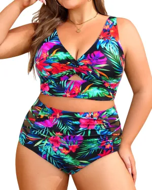 Women's Plus Size Two Piece Swimsuits - High Waisted Bikini Tummy Control Bathing Suits 2025 Twist Knot Swimwear